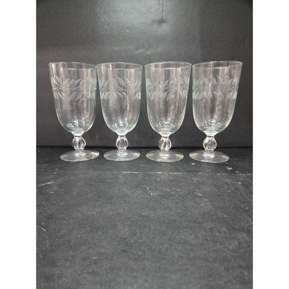 Libbey Etched Wheat Iced‎ Tea Glasses, Vintage MCM Stemware, Set of 4, Drinkware